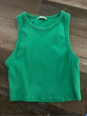 Zara Green Ribbed Tank Crop Top